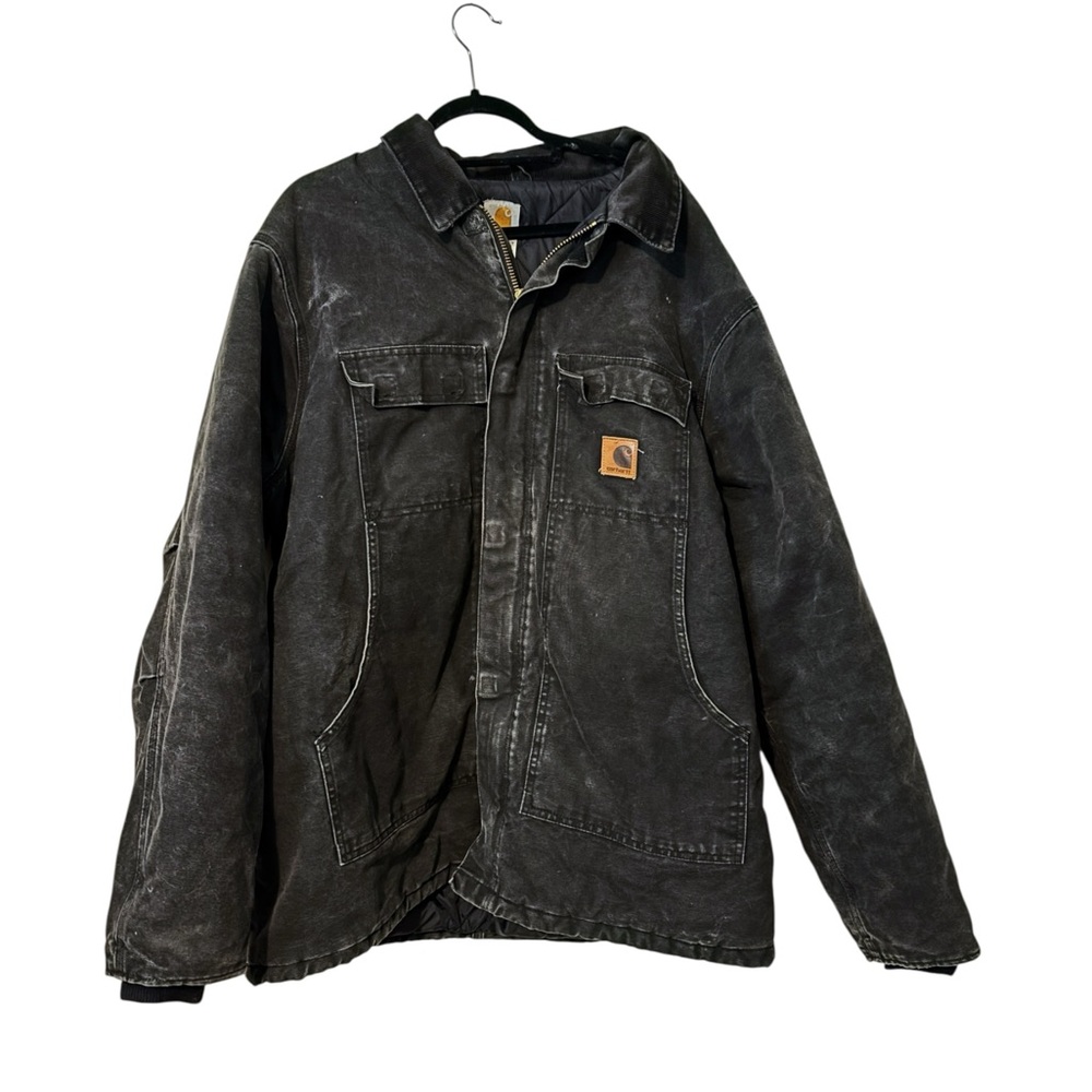 Vintage Carhartt Detroit Canvas Chore Jacket Mens Black Lined Barn Coat USA